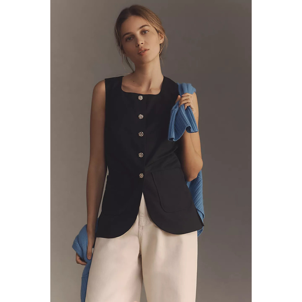 Maeve Button-Front Vest M NWT